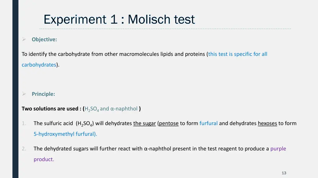 experiment 1 molisch test