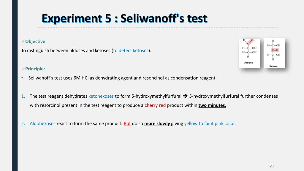 experiment 5 seliwanoff s test