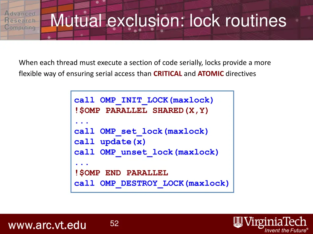 mutual exclusion lock routines