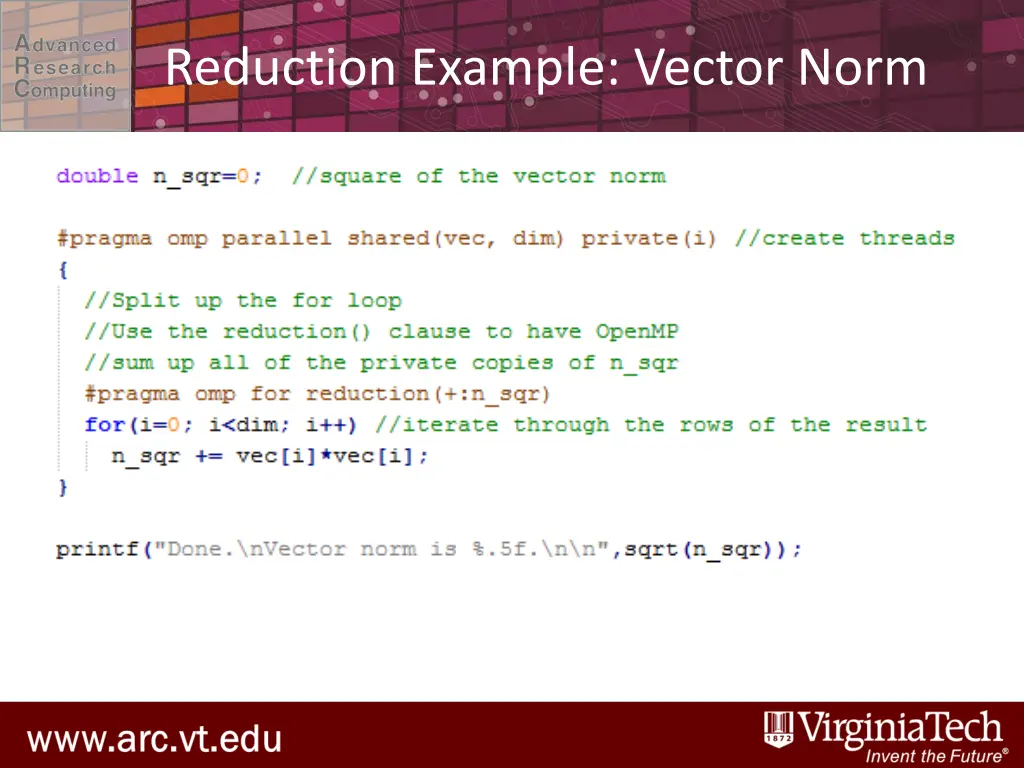 reduction example vector norm