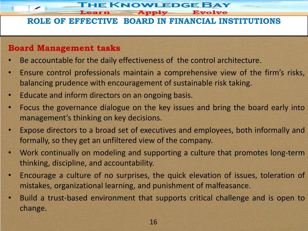 role of effective board in financial institutions 13