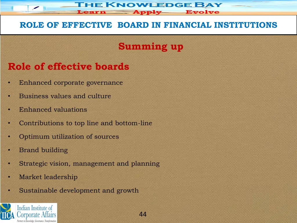 role of effective board in financial institutions 40