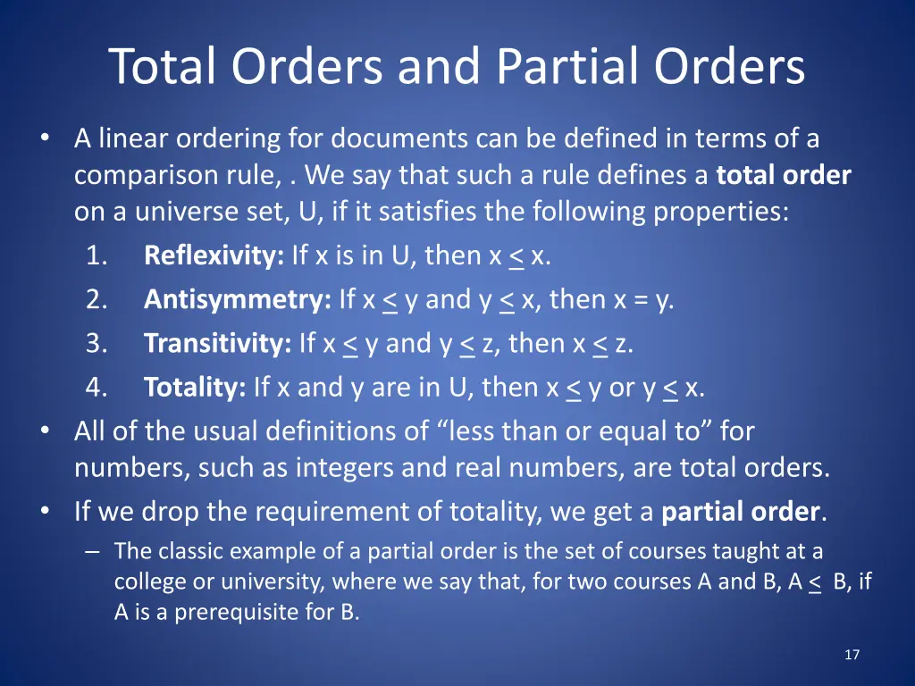 total orders and partial orders