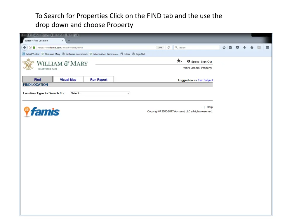 to search for properties click on the find