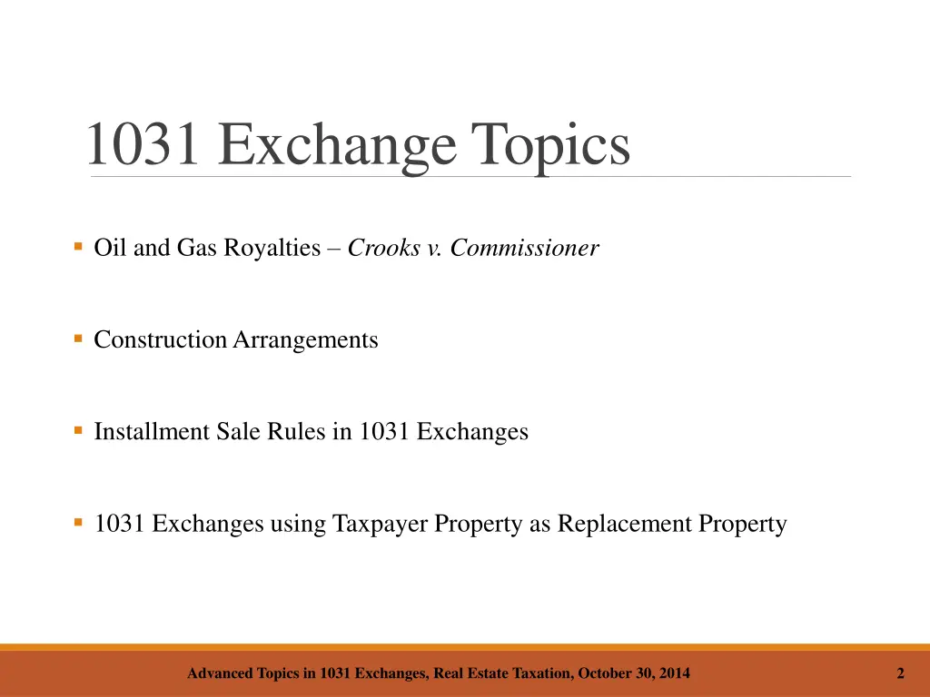 1031 exchange topics