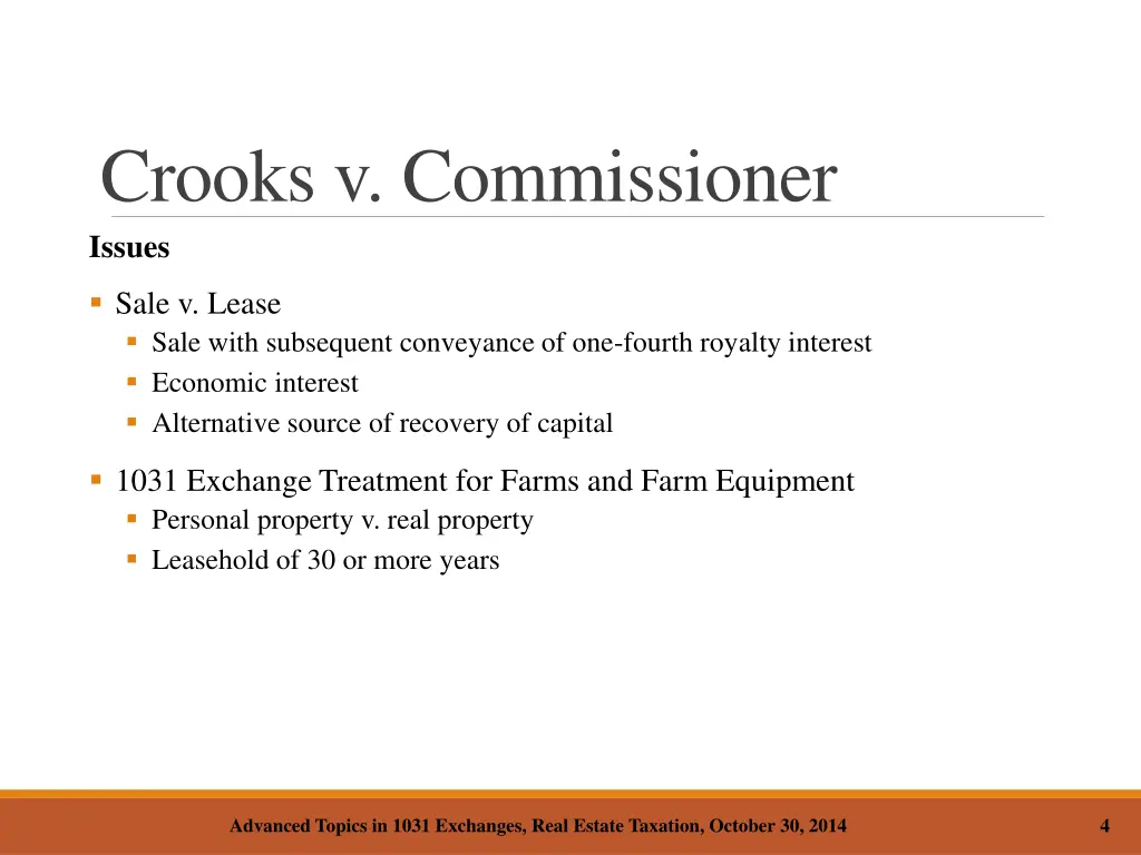 crooks v commissioner issues