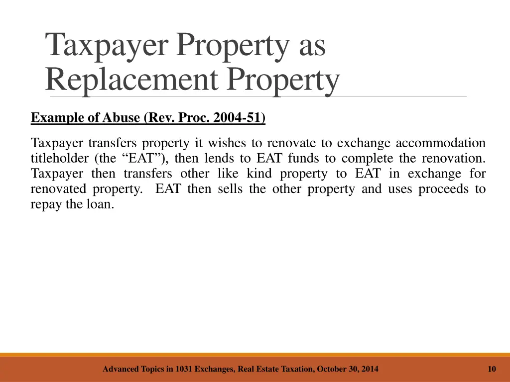 taxpayer property as replacement property