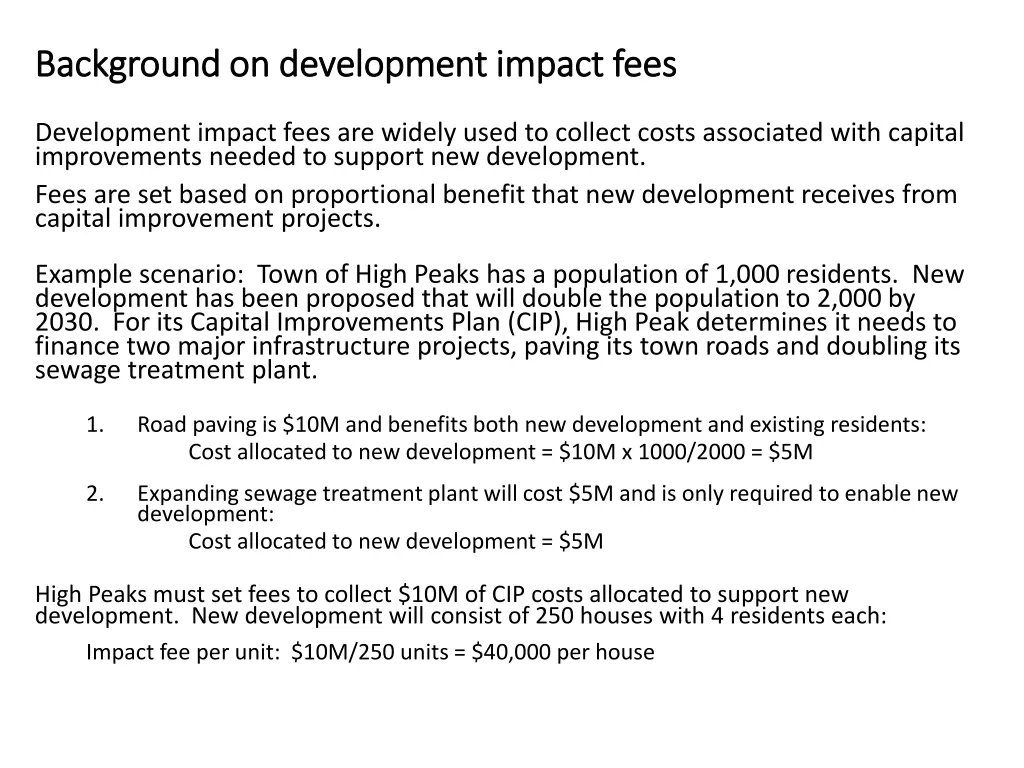 background on development impact fees background