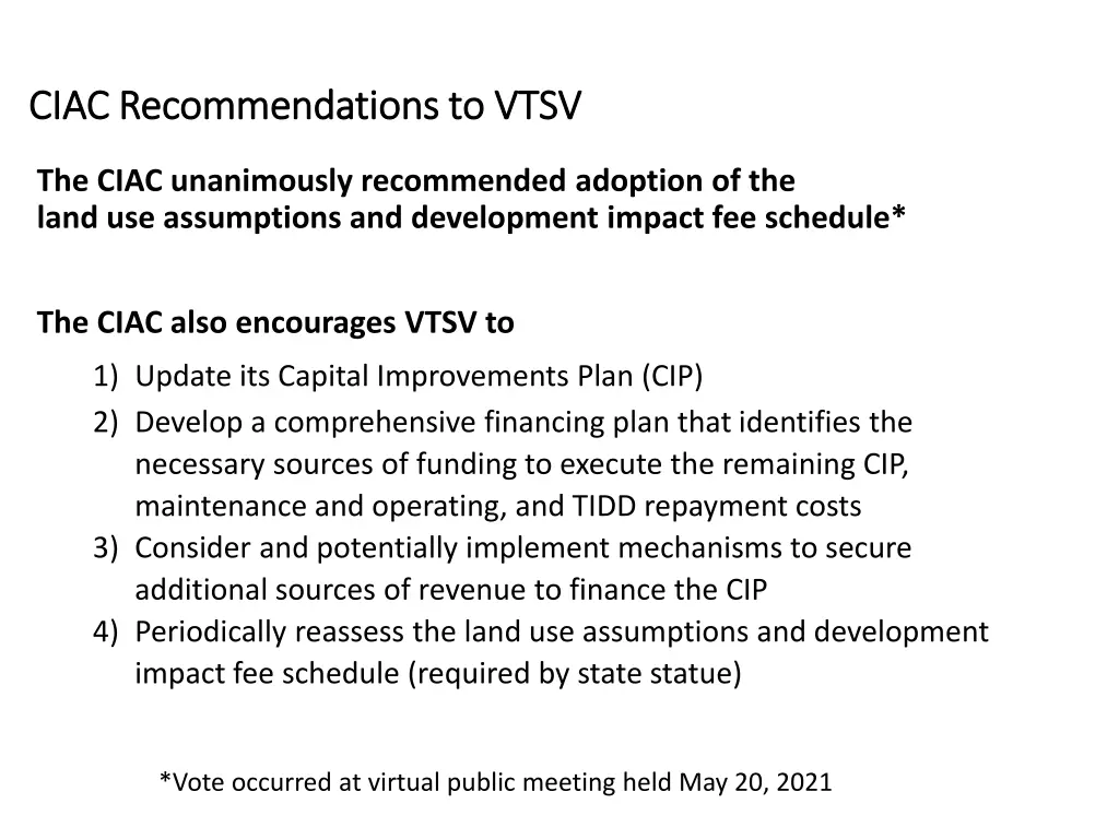 ciac recommendations to vtsv ciac recommendations