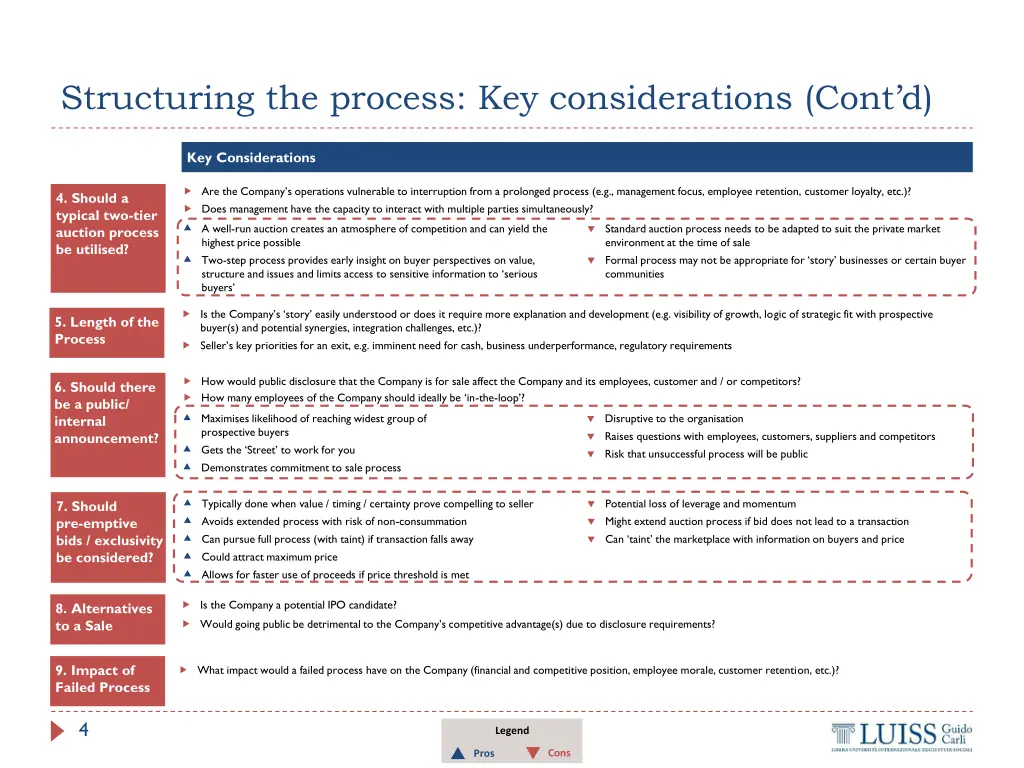 structuring the process key considerations cont d