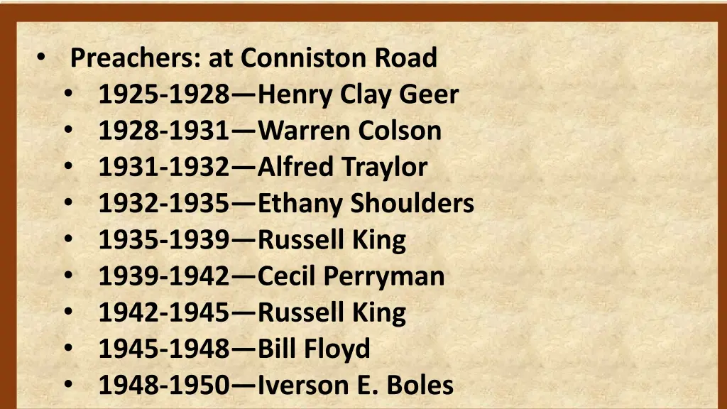 preachers at conniston road 1925 1928 henry clay