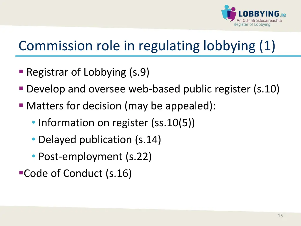 commission role in regulating lobbying 1