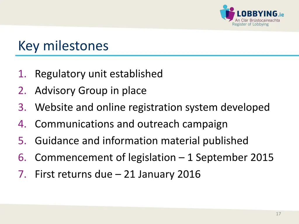 key milestones