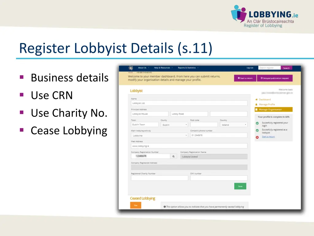 register lobbyist details s 11