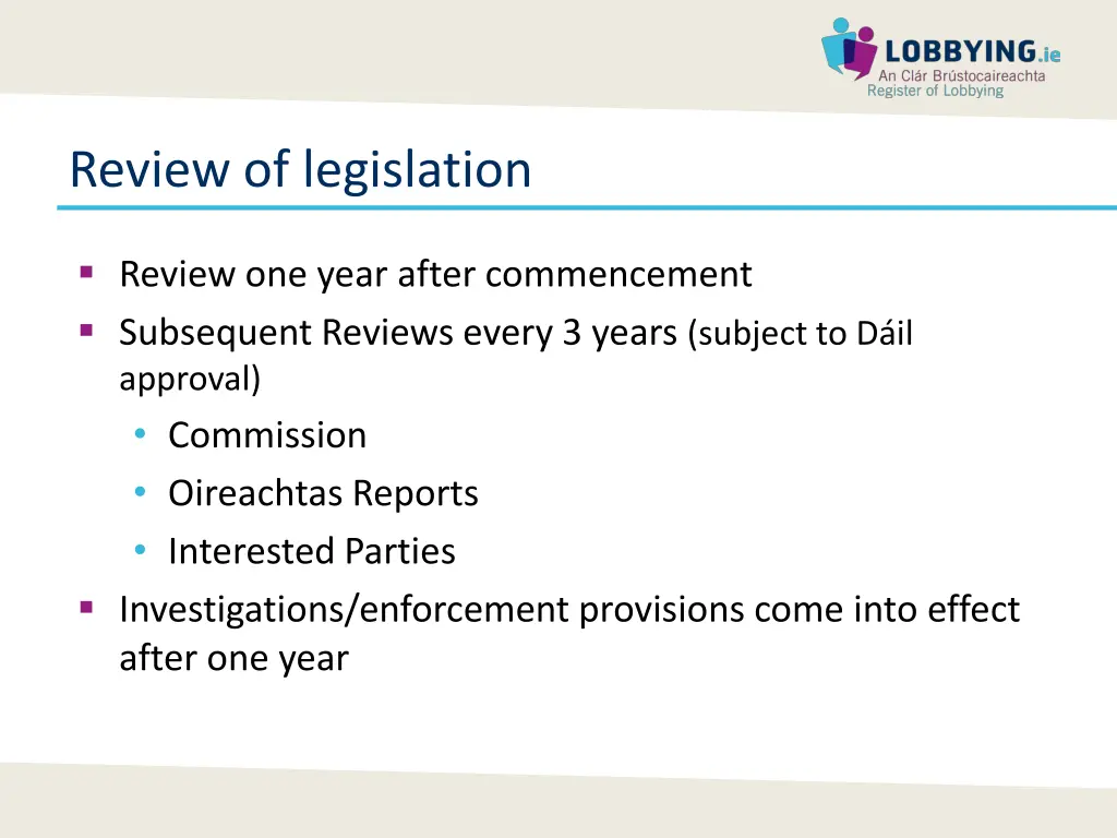 review of legislation