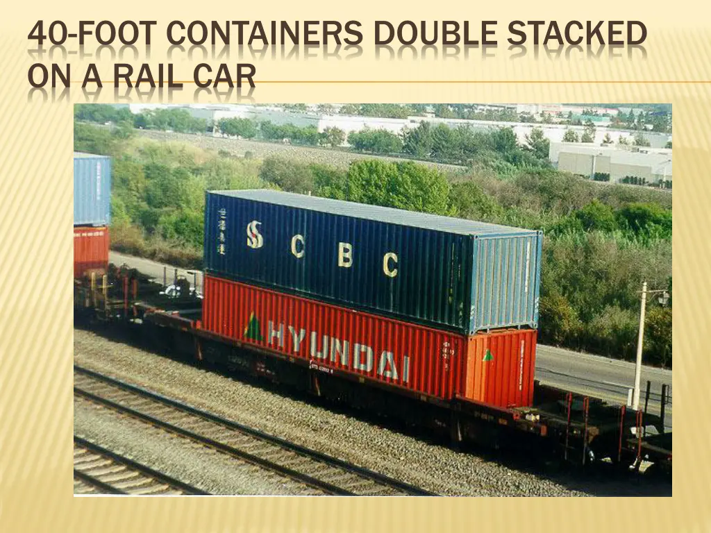 40 foot containers double stacked on a rail car