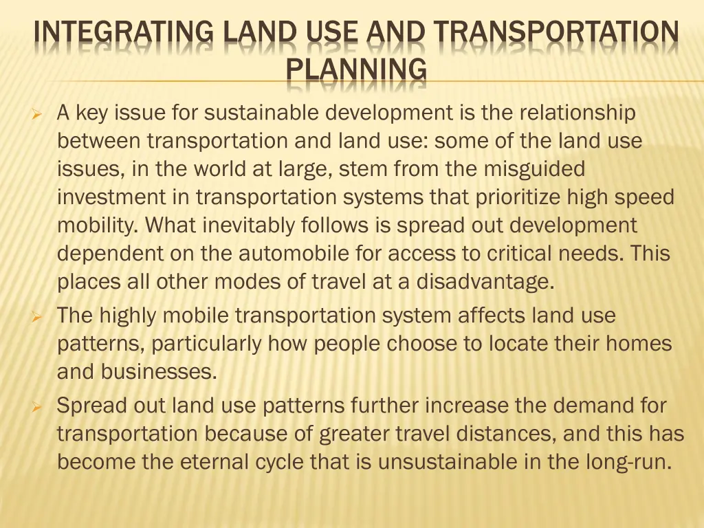 integrating land use and transportation planning