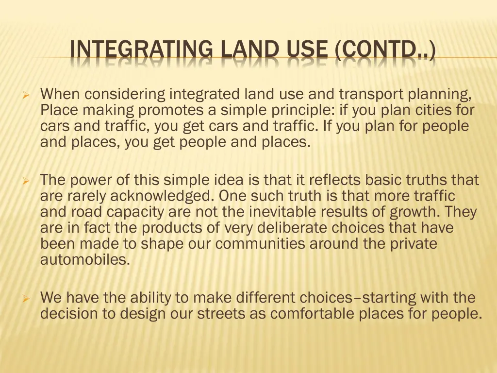 integrating land use contd
