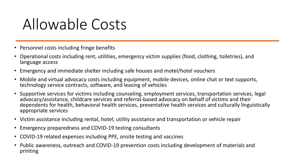 allowable costs