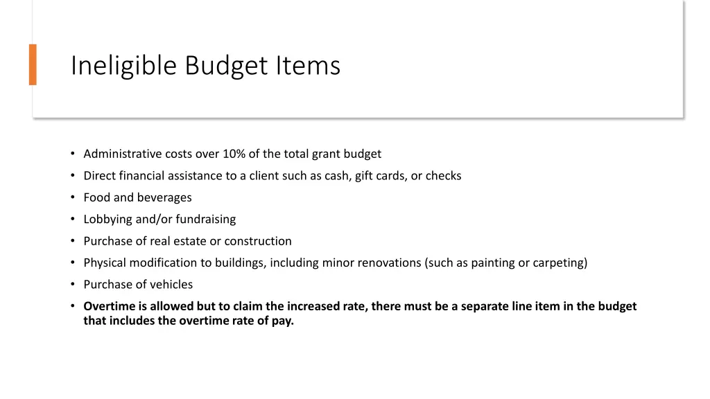 ineligible budget items
