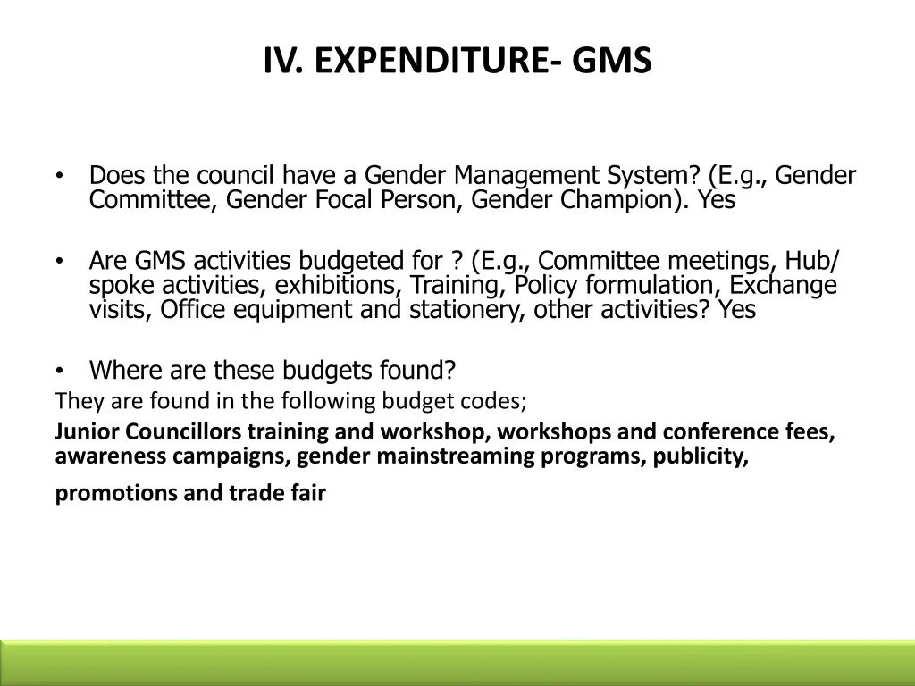 iv expenditure gms