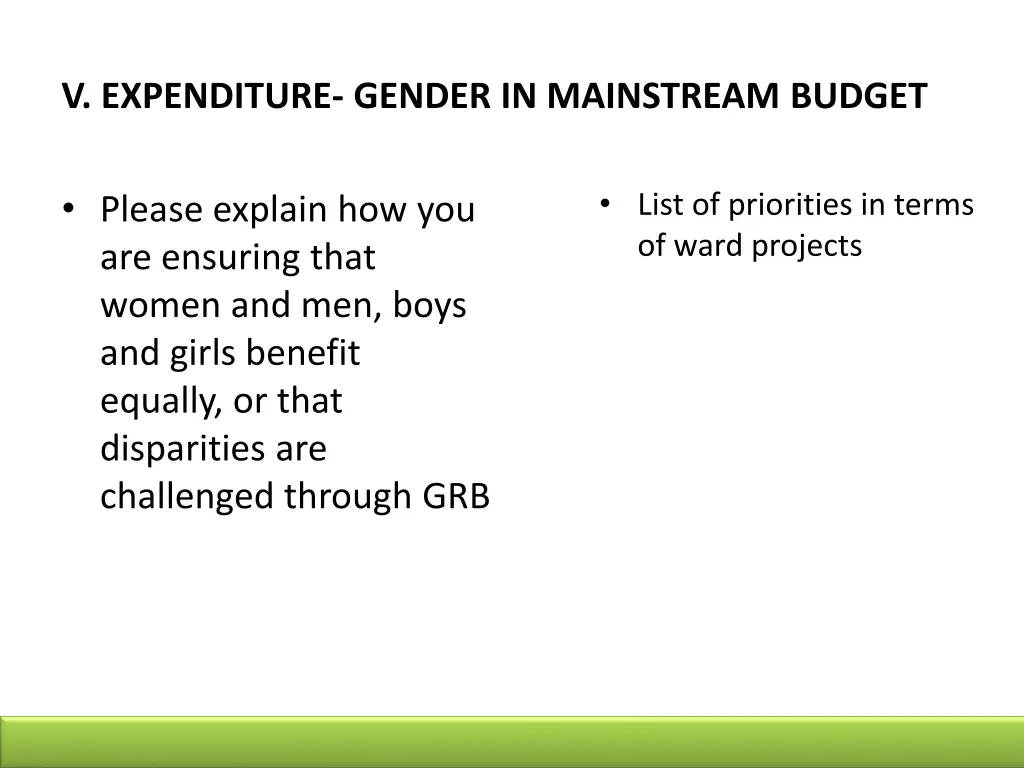 v expenditure gender in mainstream budget 1