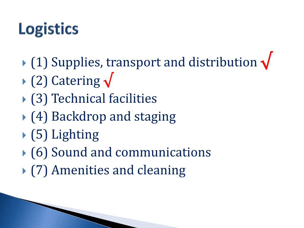 1 supplies transport and distribution 2 catering