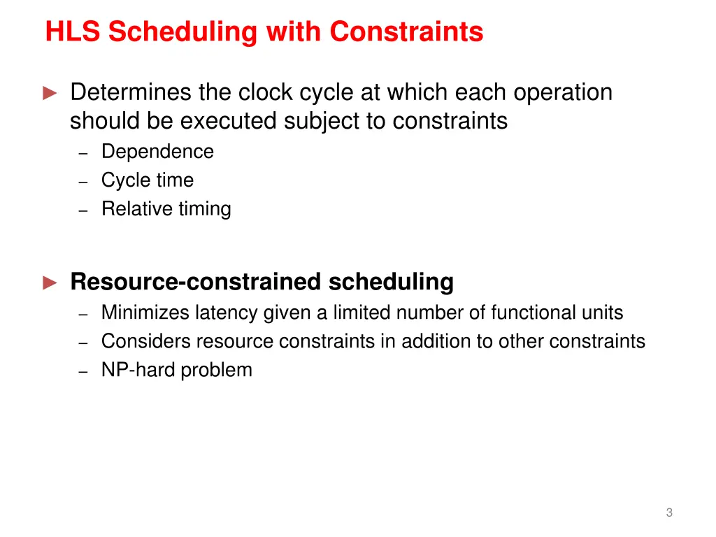 hls scheduling with constraints