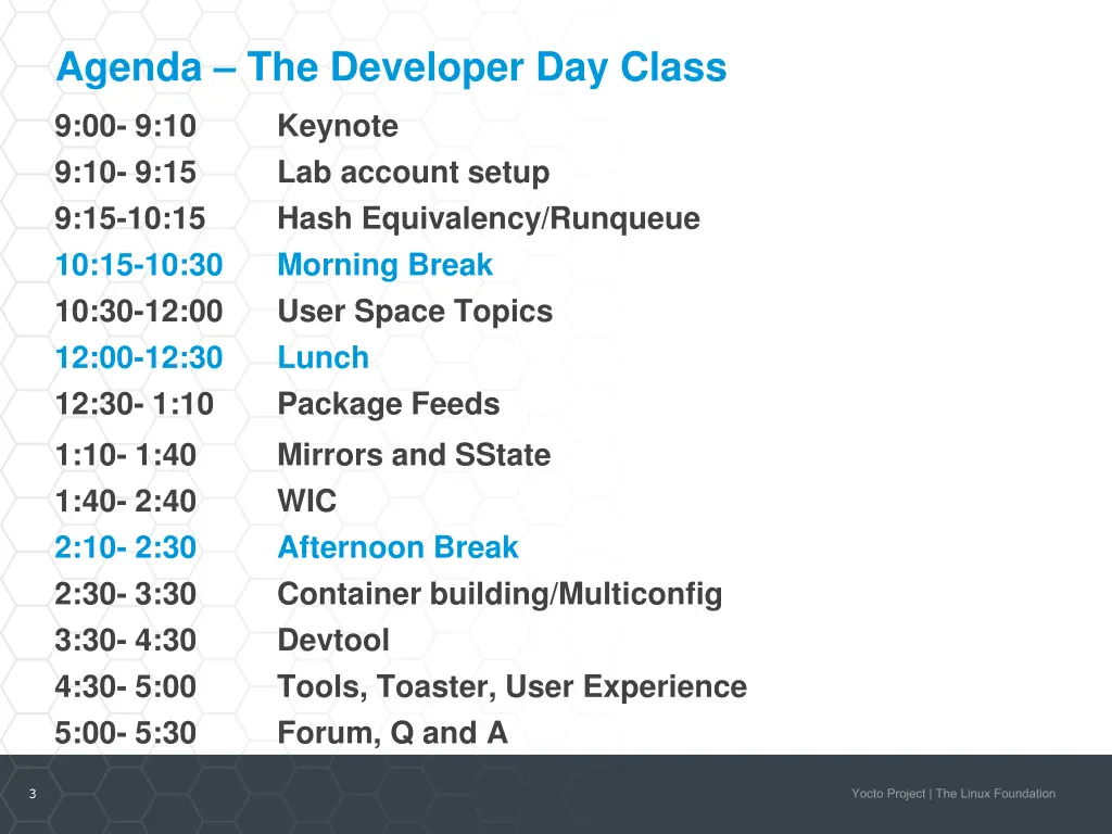 agenda the developer day class