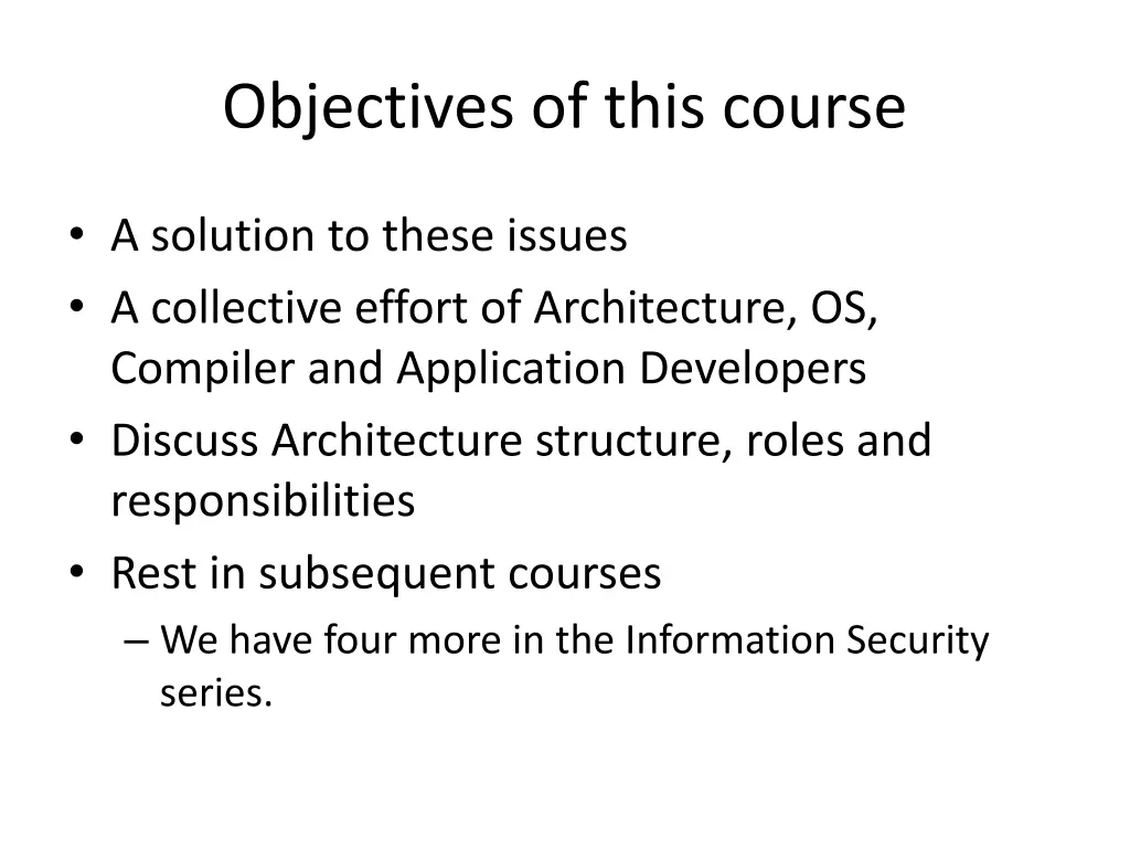 objectives of this course
