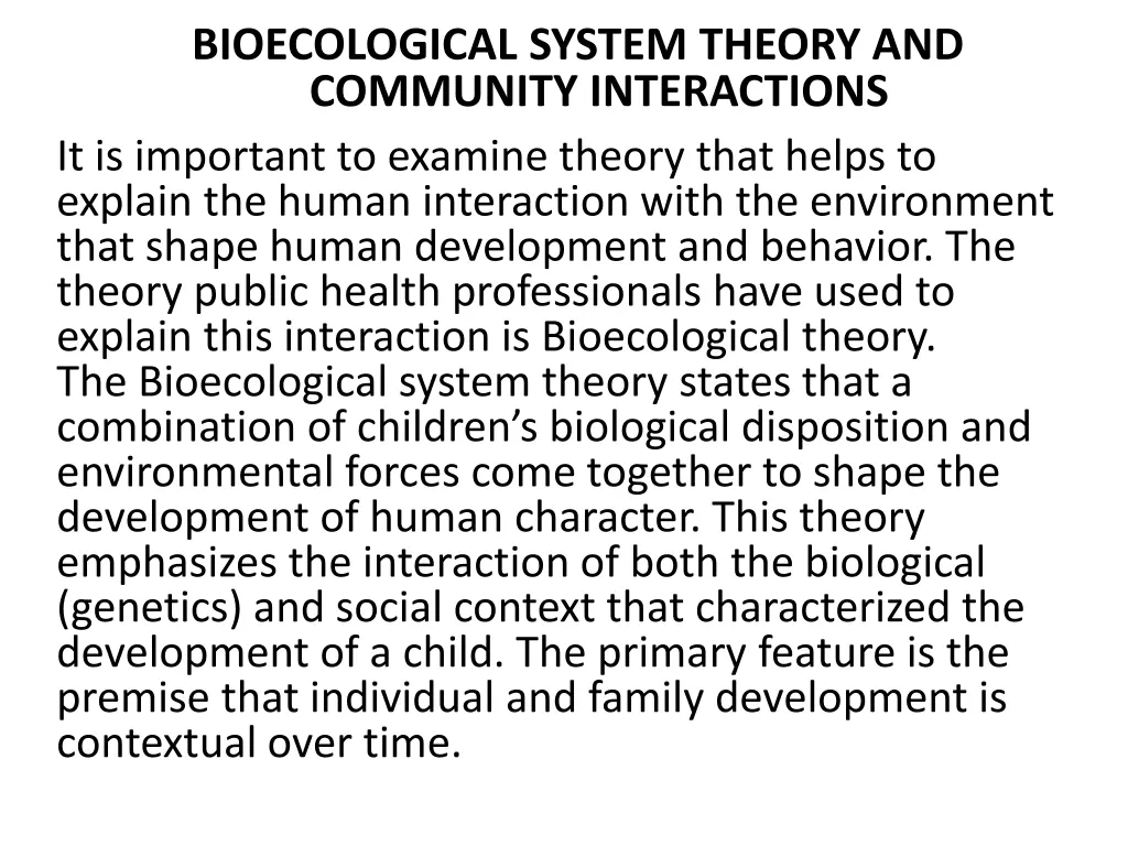 bioecological system theory and community