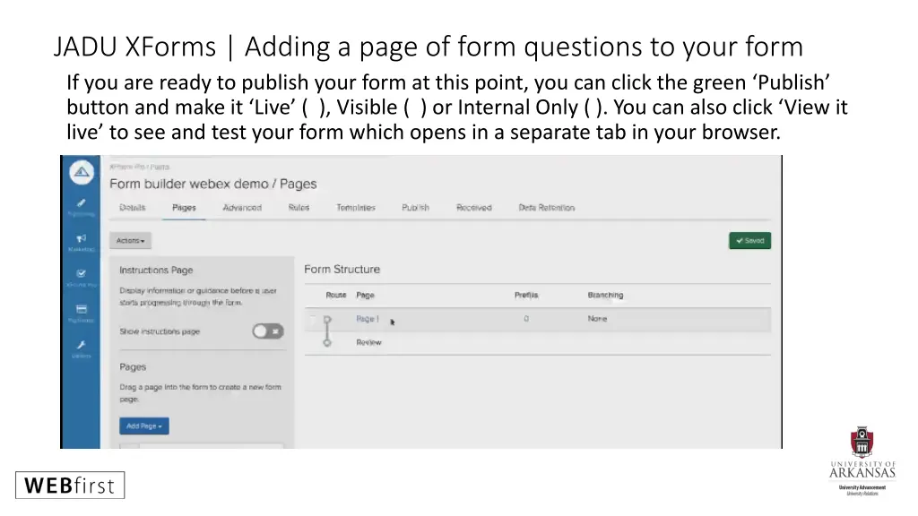 jadu xforms adding a page of form questions 2