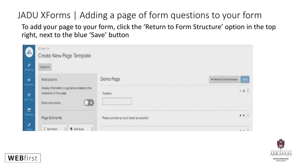 jadu xforms adding a page of form questions