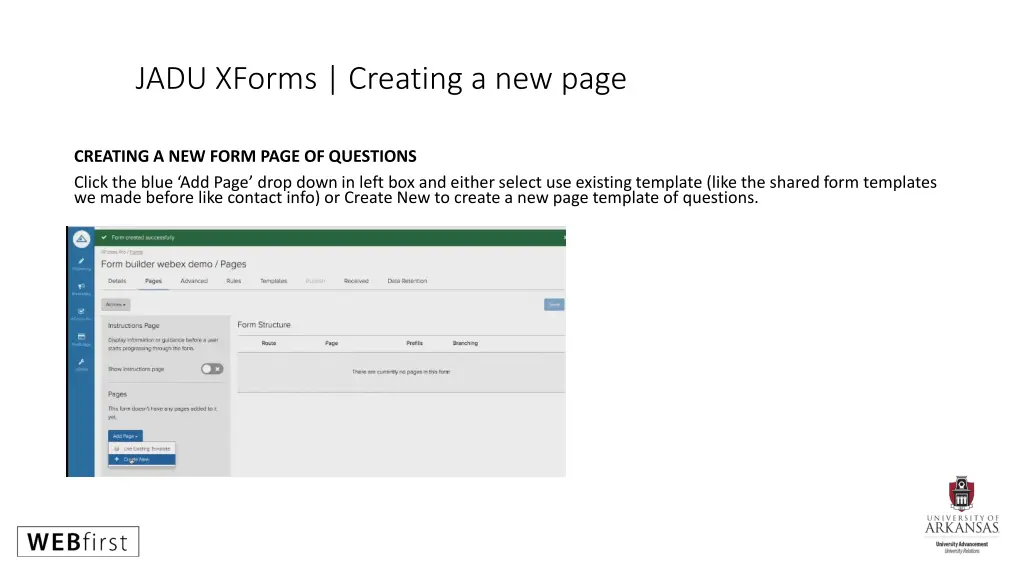 jadu xforms creating a new page 1