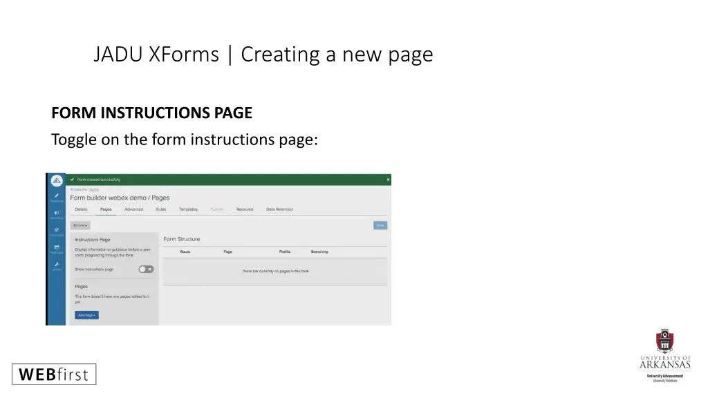 jadu xforms creating a new page