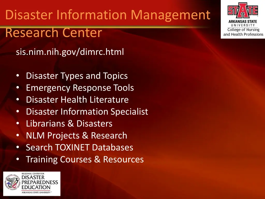disaster information management research center