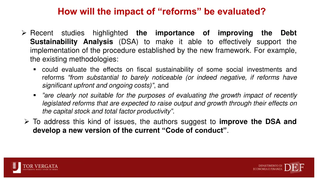 how will the impact of reforms be evaluated