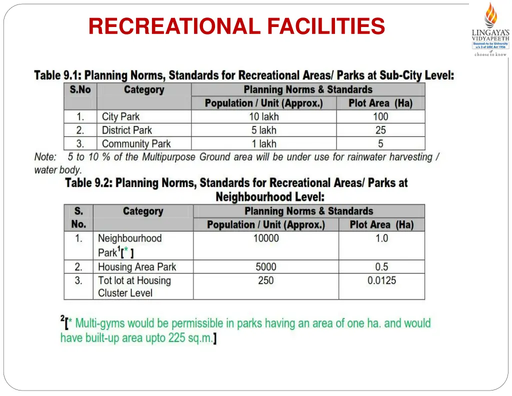 recreational facilities