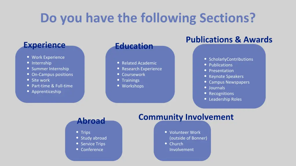 do you have the following sections