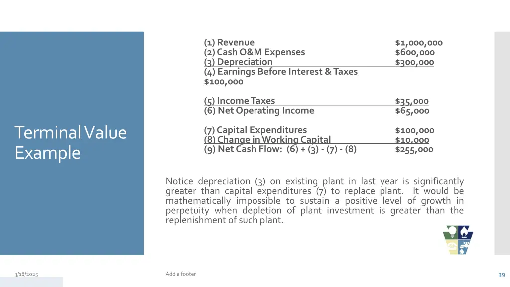 1 revenue 2 cash o m expenses 3 depreciation