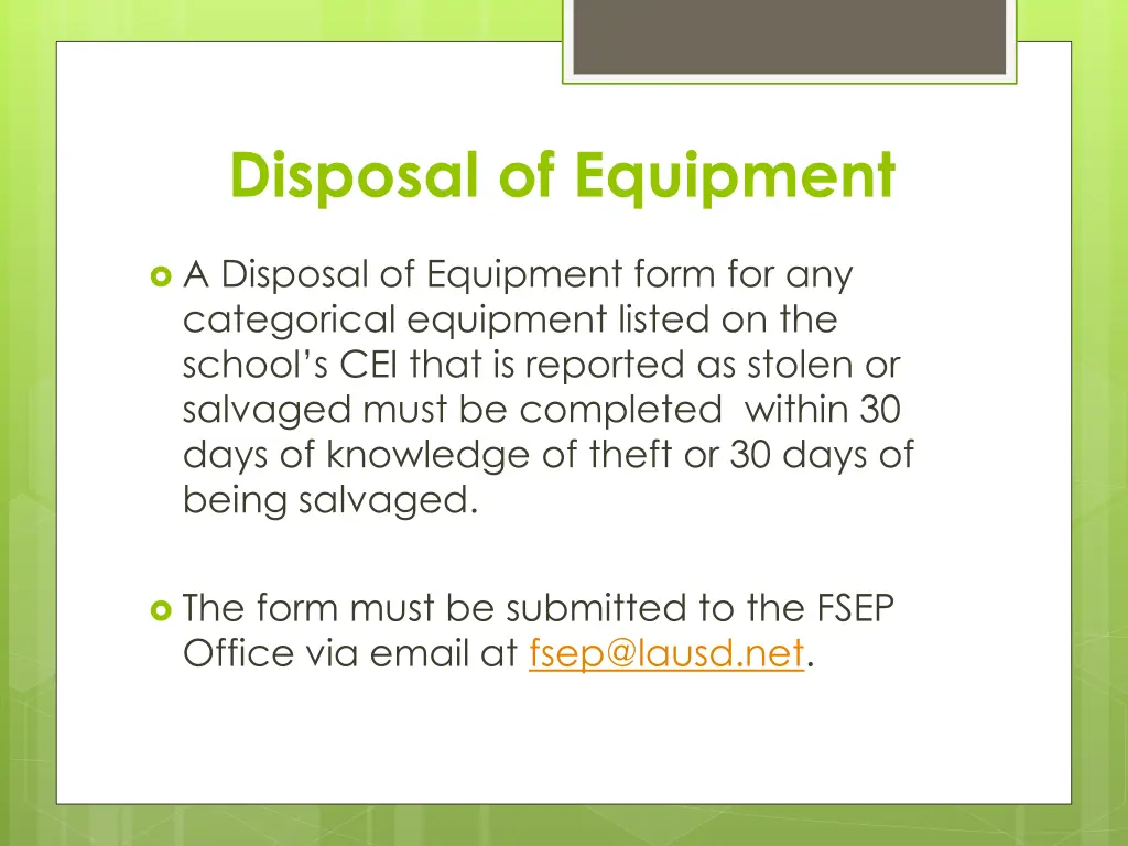 disposal of equipment
