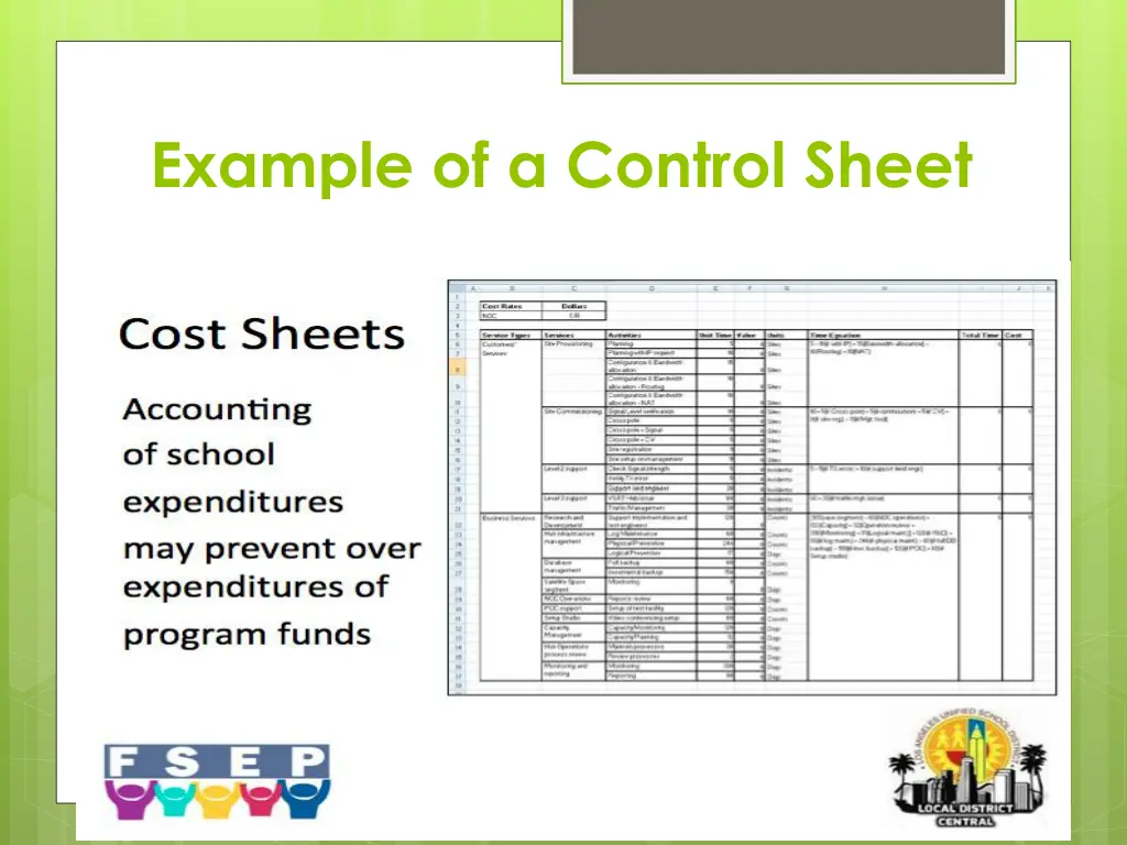 example of a control sheet