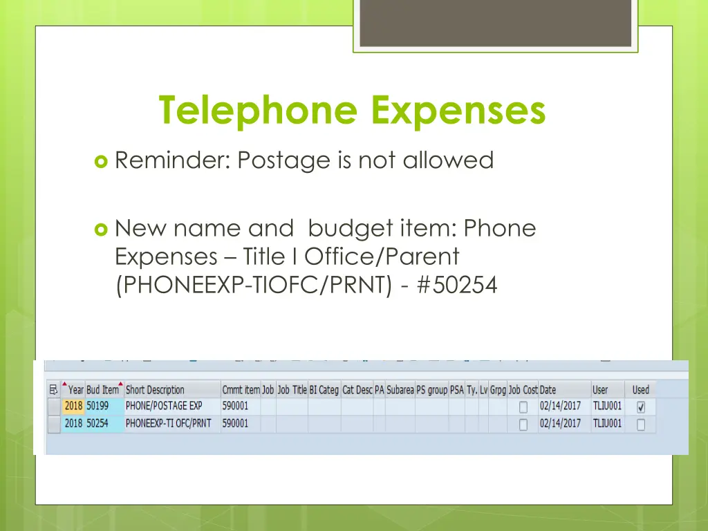 telephone expenses