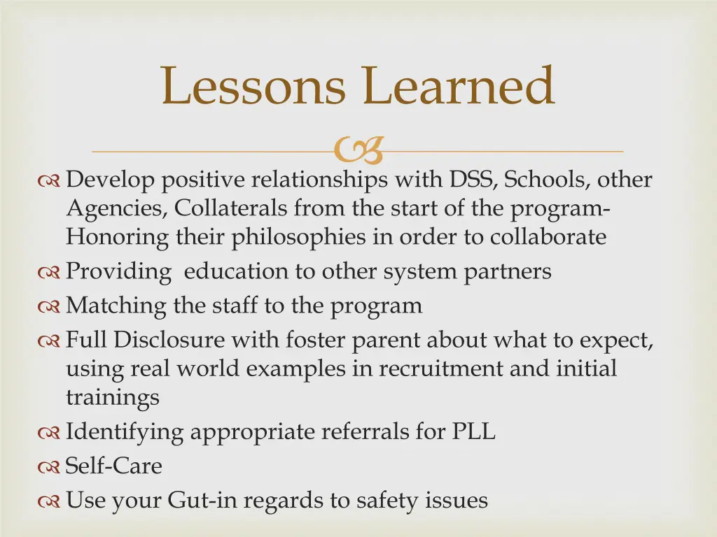 lessons learned
