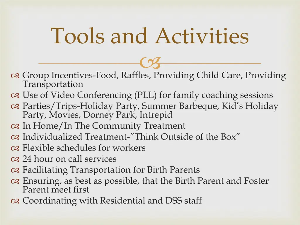 tools and activities