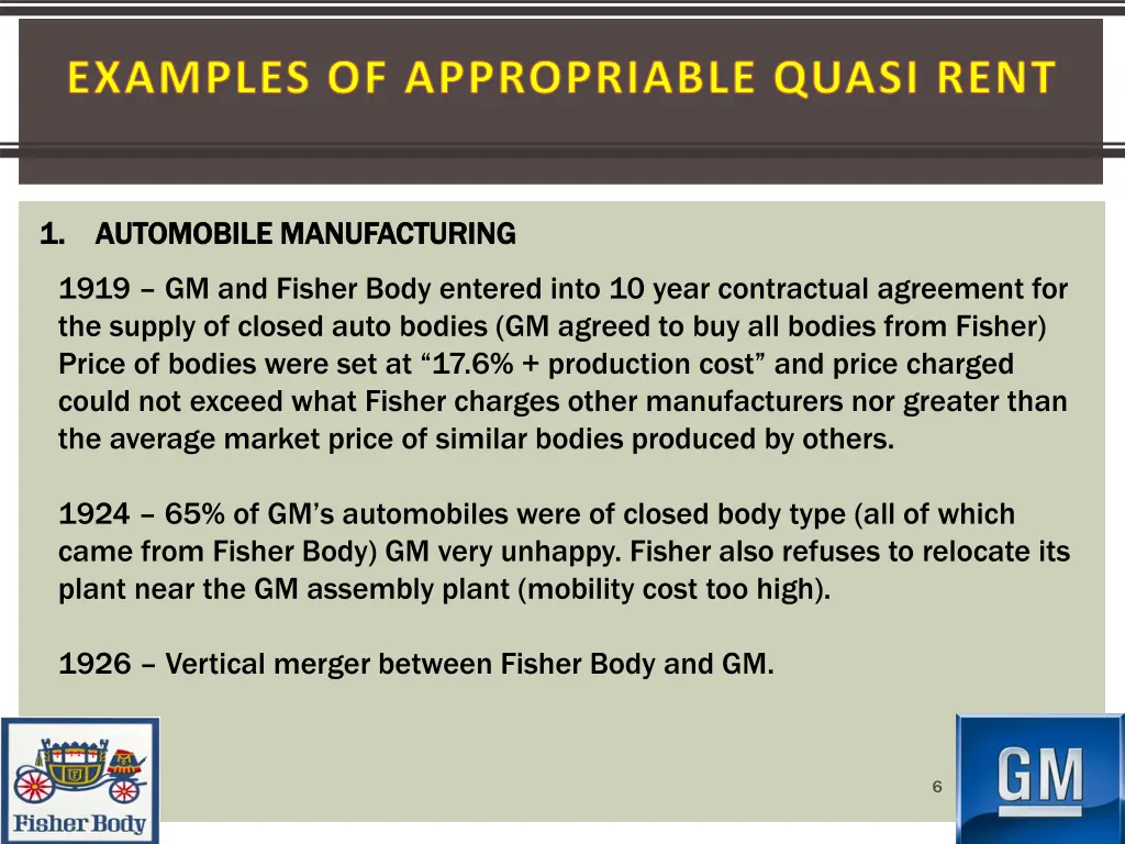 examples of appropriable quasi rent