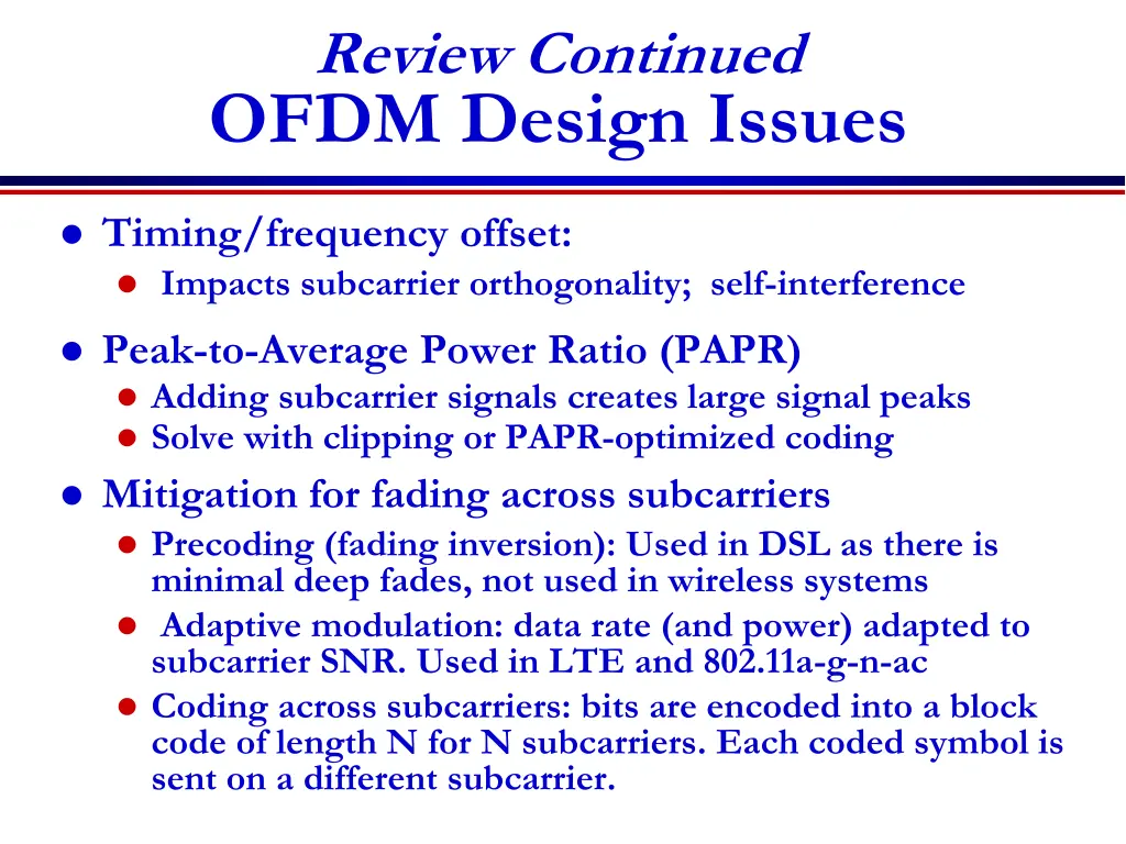 review continued ofdm design issues