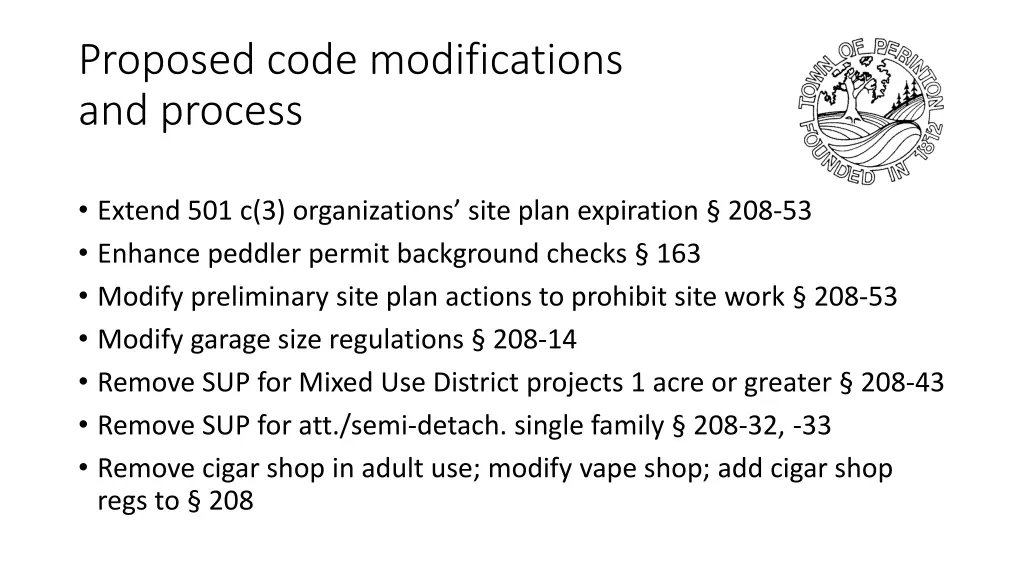 proposed code modifications and process
