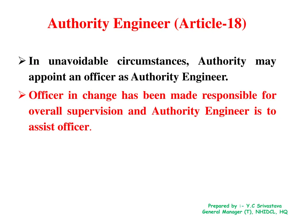 authority engineer article 18