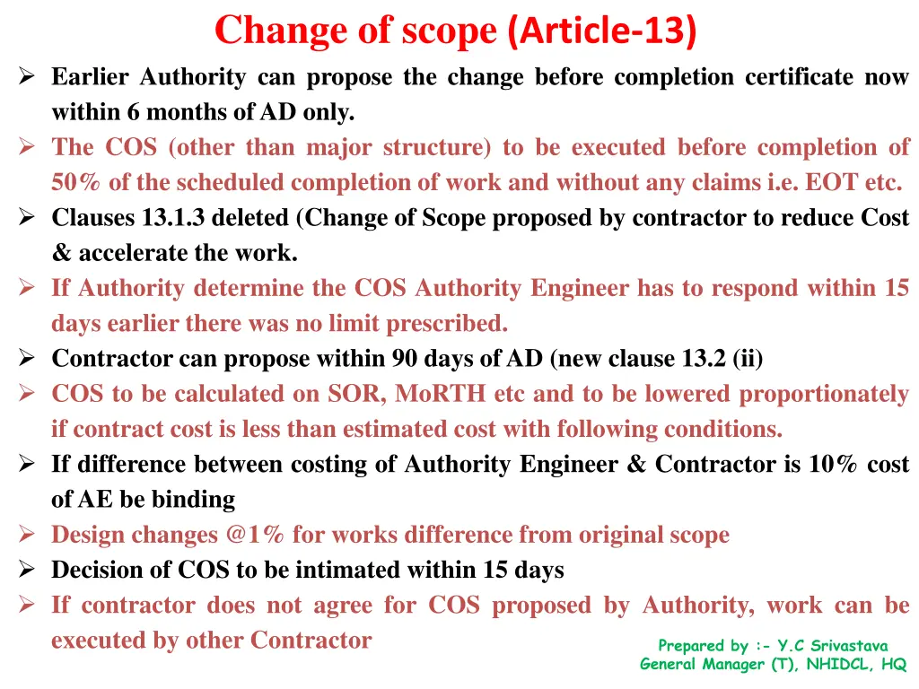 change of scope article 13